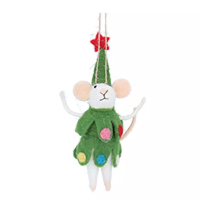 Gisela Graham Mixed Wool Christmas Tree Mouse Decoration